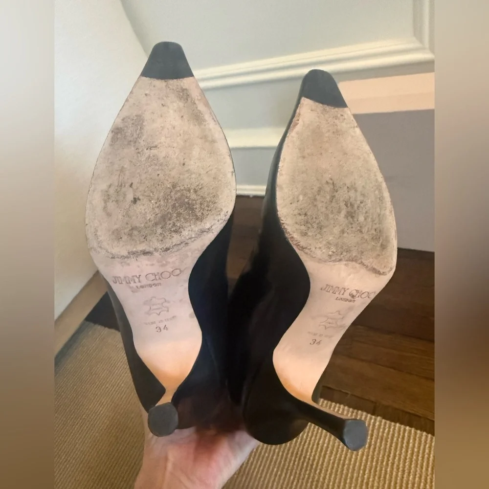 Jimmy Choo Black Leather Knee High Pointed Toe Boots size 34 - Picture 5 of 10